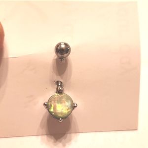 Banana belly ring barbell faux opal silver toned